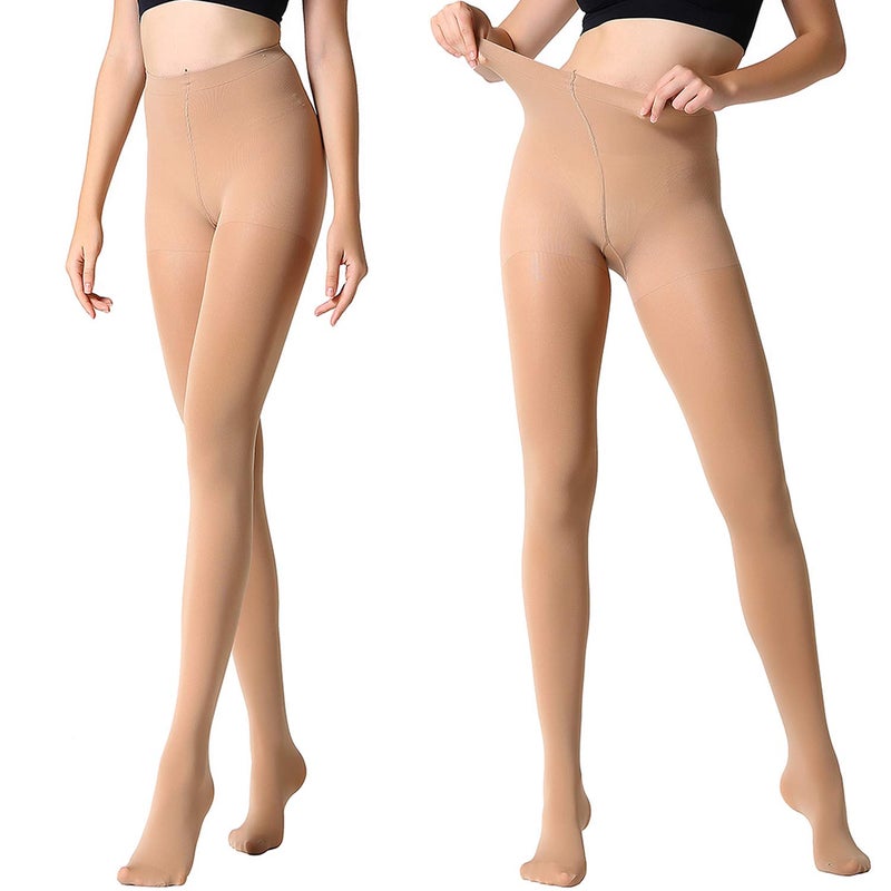 MANZI 2 Pairs Run Resistant Control Top Panty Hose Opaque Tights, Medium, Suntan - Image 1